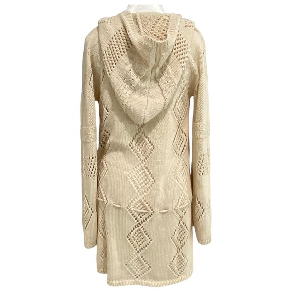 Zara Women Sweater Oatmeal Swimsuit V Neck Coverup Crochet Hodded Dress Small - Picture 3 of 11